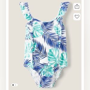 🌴-(14) Gymboree Blue and Green Leaf Print Kids Swim One Piece